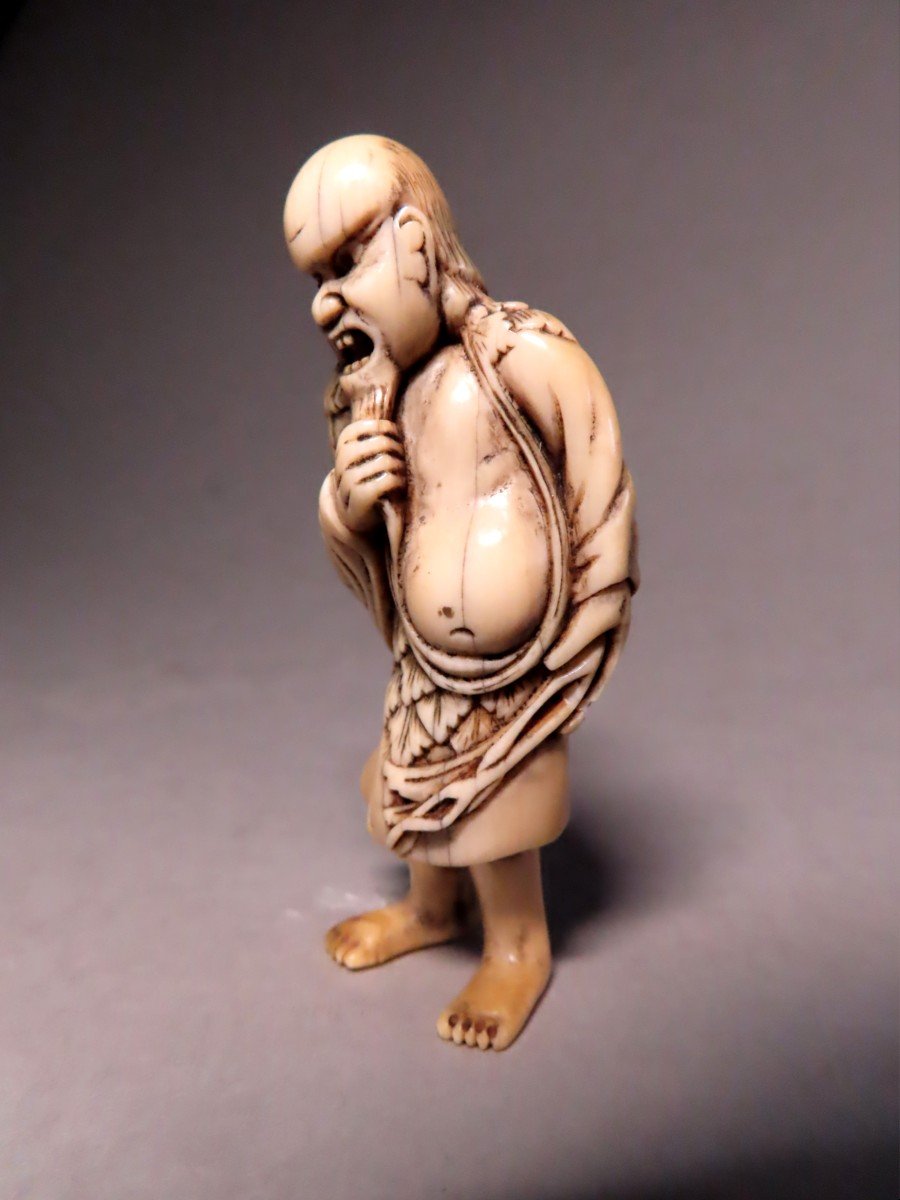 Ivory Netsuke Gama Sennin In Anger. Japan Edo Period (1603-1868)-photo-2