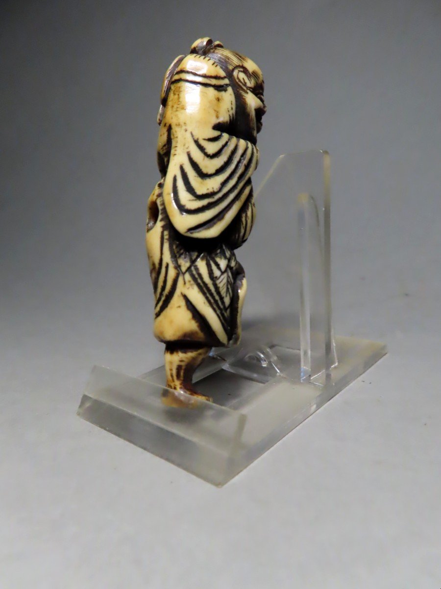 Deer Horn Netsuke. Sennin Tekkai. Japan Edo Period (1603-1868)-photo-2