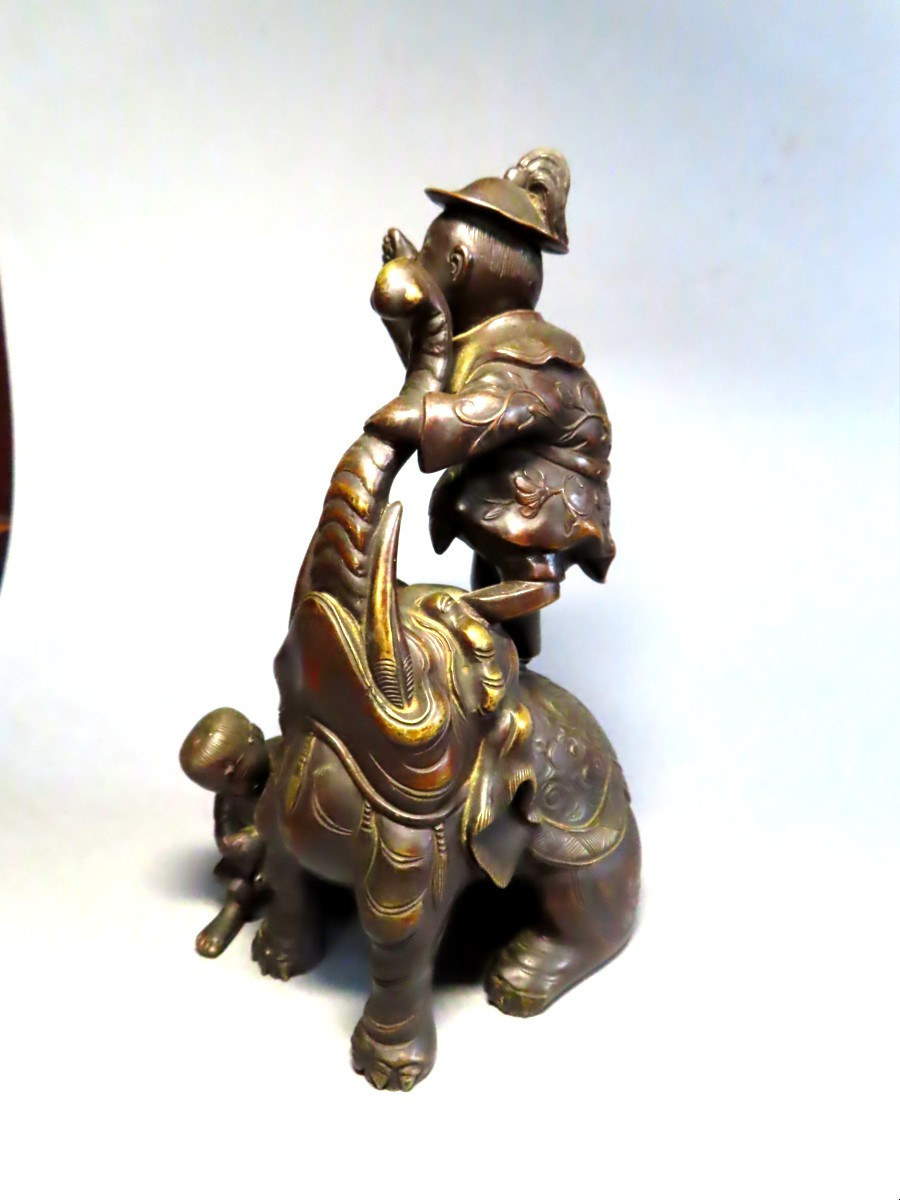 Bronze Okimono. Baby Elephant, Its Mahout And A Karako. Japan Meiji Period (1868-1912)-photo-3