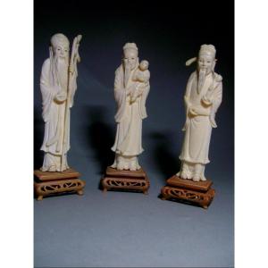 Three Ivory Okimono. The Immortals. China 1920-30