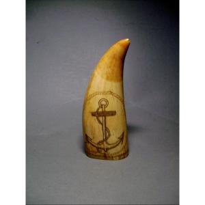 Scrimshaw. Whaler And Marine Anchor. 19th Century