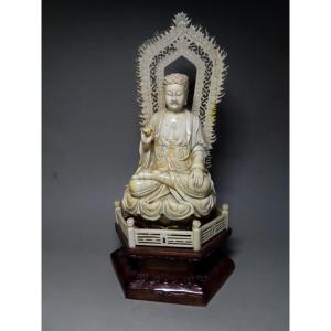 Ivory Okimono. Buddha In Meditation. China, Early 20th Century.