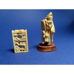 An Ivory Okimono And Netsuke. Daikoku And An Abacus. Japan, Meiji Period (1868-1912)