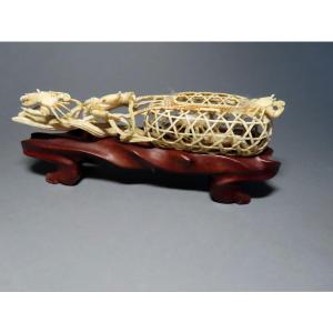 Ivory Okimono. Crab Pot. China 1920-30