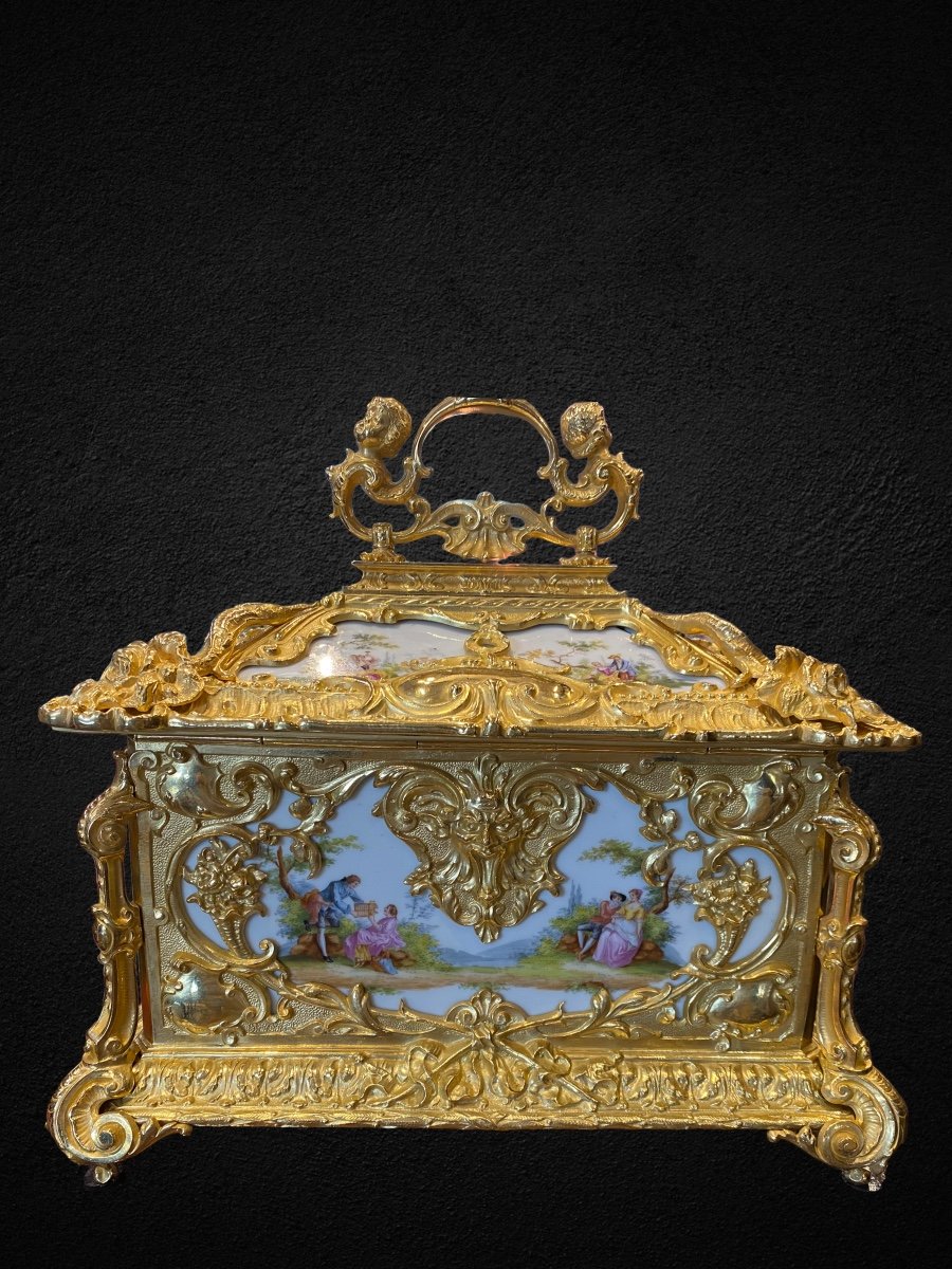 Large Jewelry Box In Bronze And Porcelain 19th-photo-3