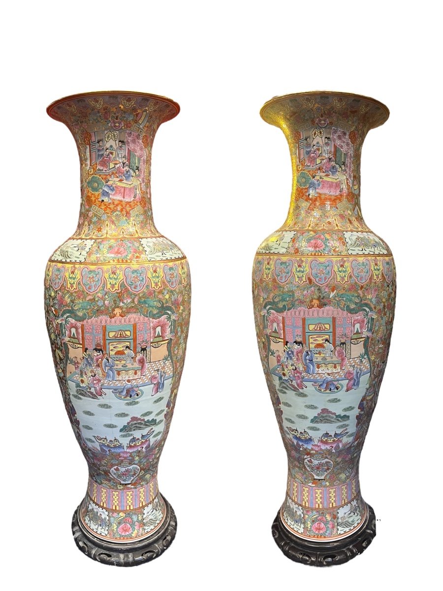 160 Cm Paire De Vases Chinoise XXeme Siecle 