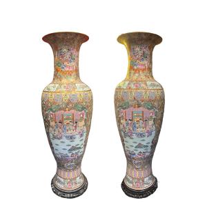 160 Cm Paire De Vases Chinoise XXeme Siecle 