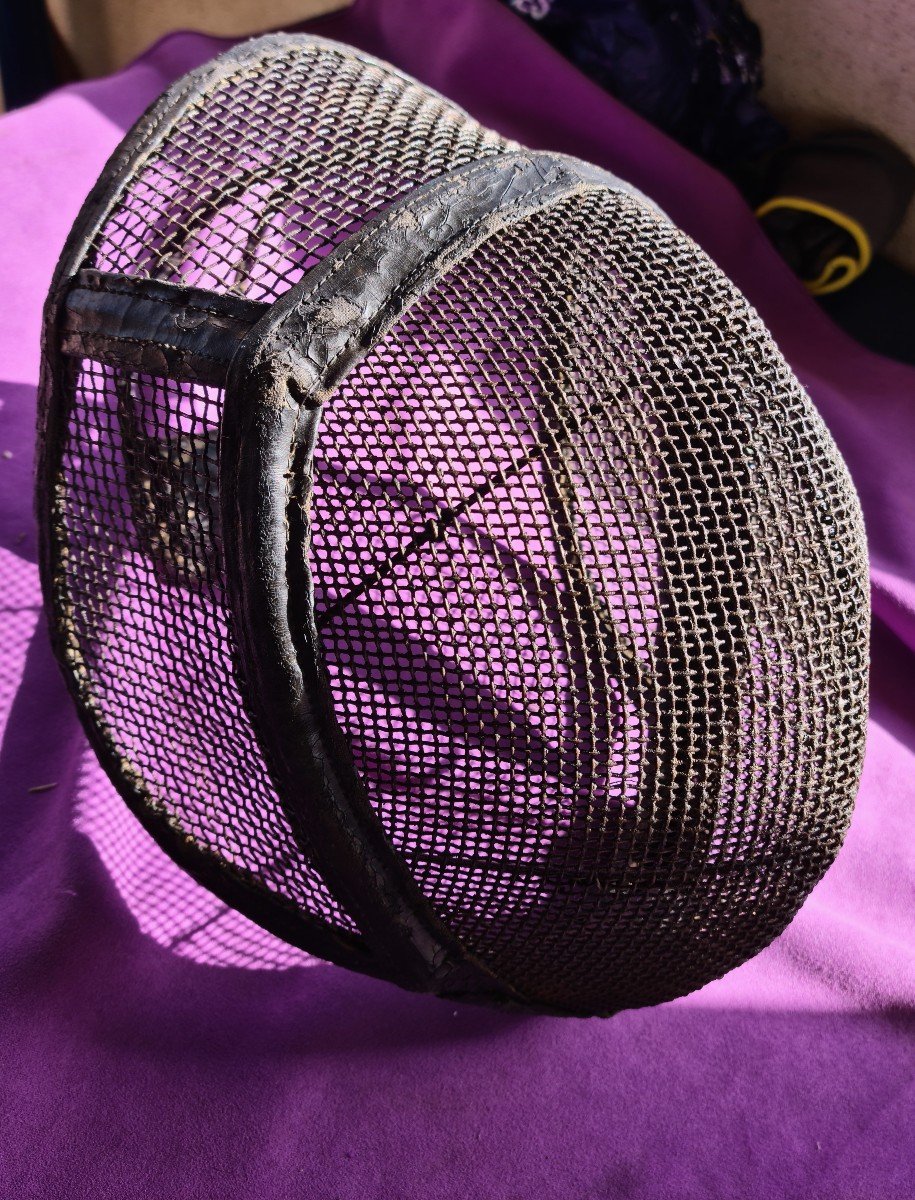 19th Century Fencing Mask, Black Leather-photo-2