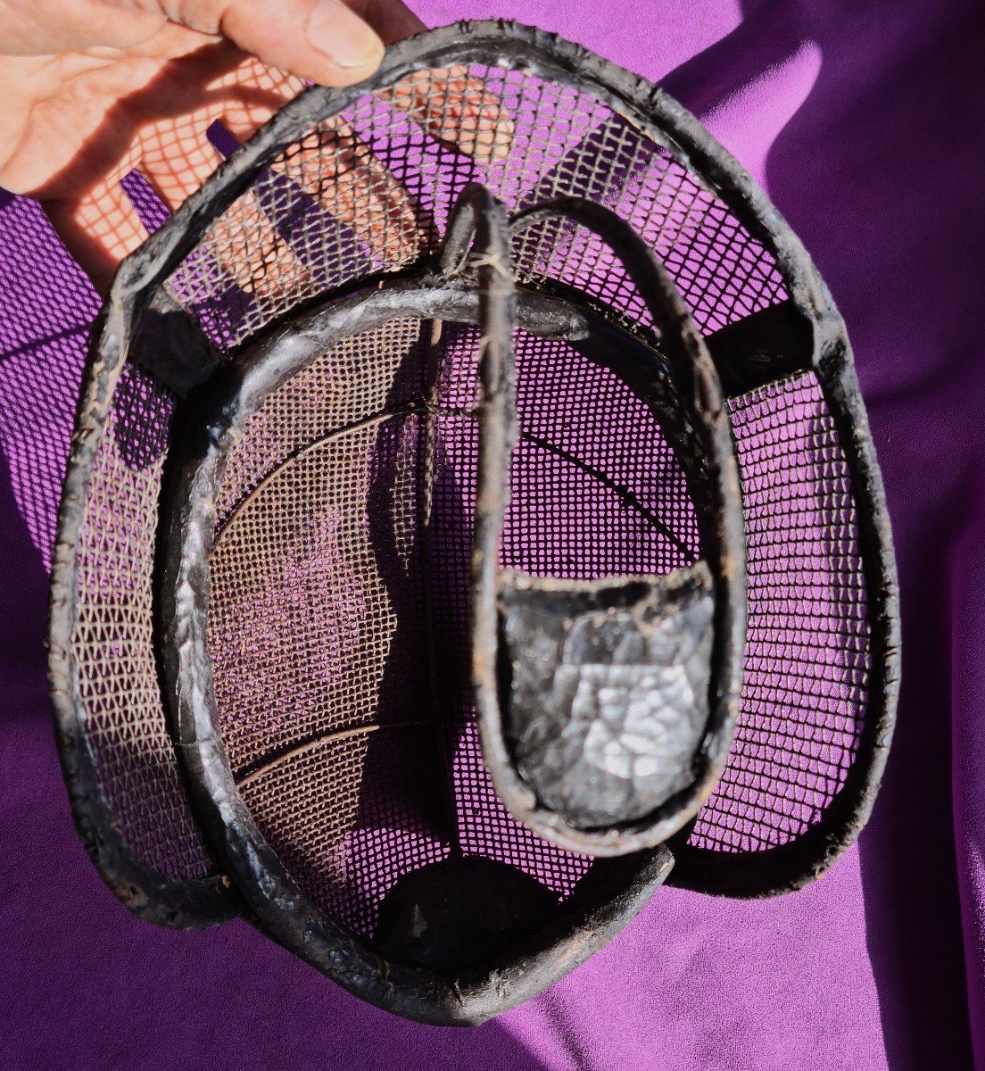 19th Century Fencing Mask, Black Leather-photo-1