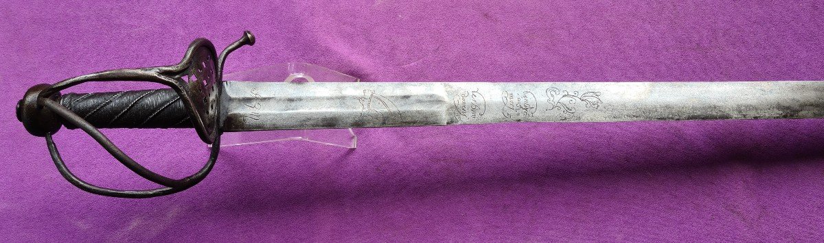 Germanic Cavalry Sword, Engraved Blade 17th Century-photo-3