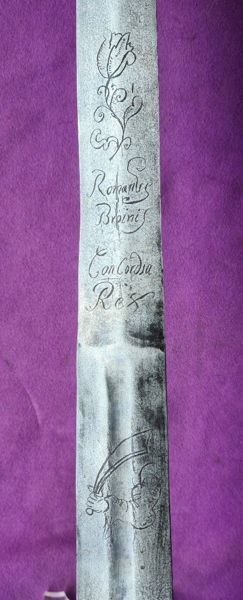 Germanic Cavalry Sword, Engraved Blade 17th Century-photo-6