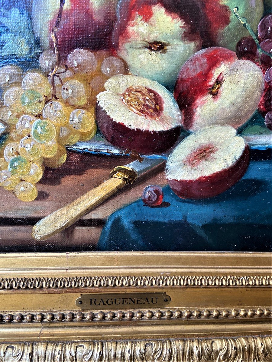 Nature morte aux pèches et raisins, école française XIX siècle -photo-3