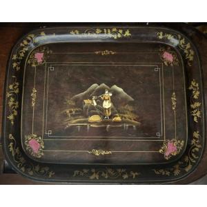 Napoleon 3 Period Painted Metal Tray, XIX Century