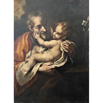 "Saint Joseph et l'enfant Jésus" école française vers 1700,