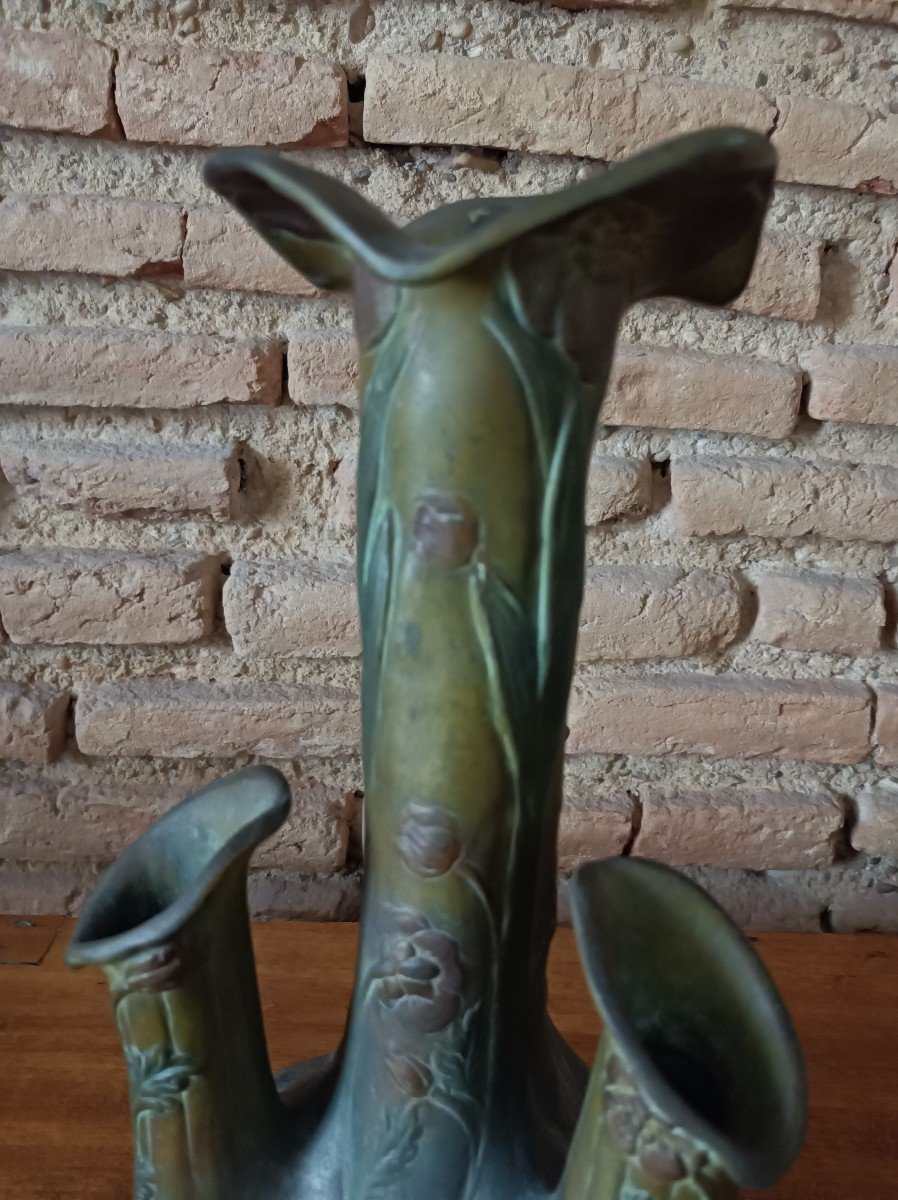 Vase Tulipier En Régule Art-nouveau -photo-2