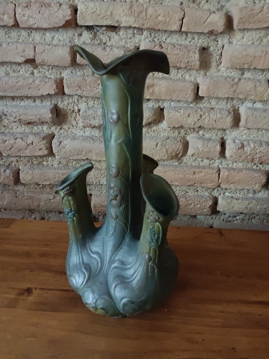 Vase Tulipier En Régule Art-nouveau 