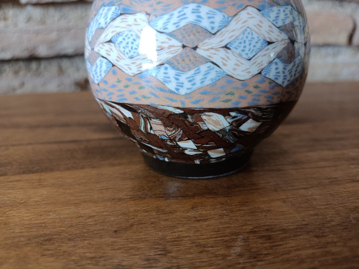 Jean Gerbino Vallauris Ceramic Vase Mosaic Mixed Earth Nériage-photo-1