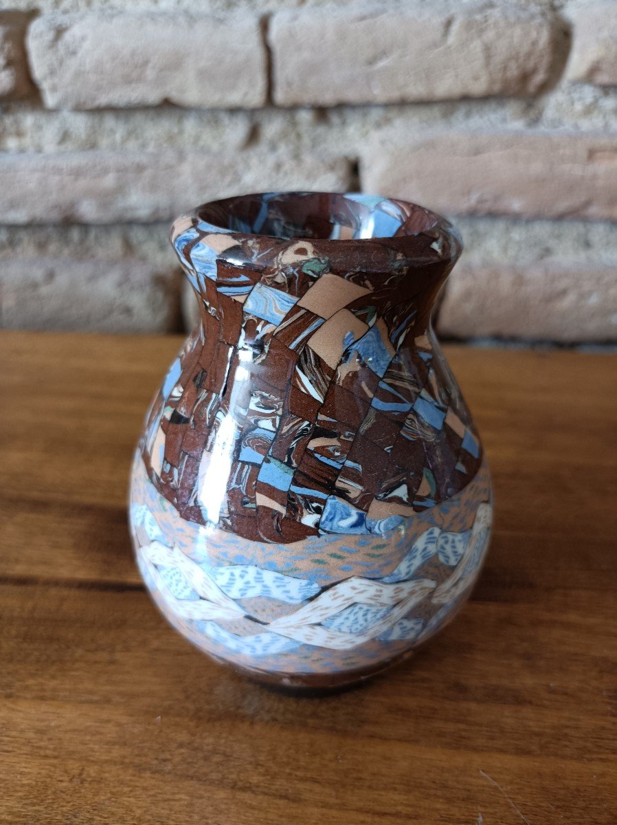 Jean Gerbino Vallauris Ceramic Vase Mosaic Mixed Earth Nériage
