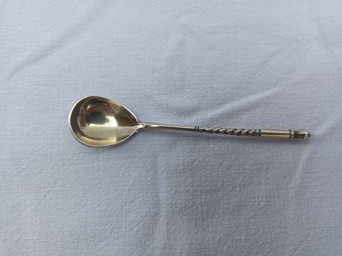 12 Russian Vermeil Caviar Spoons 84 Sterling Silver Moscow Aleksel V.stepanov 1893-photo-3