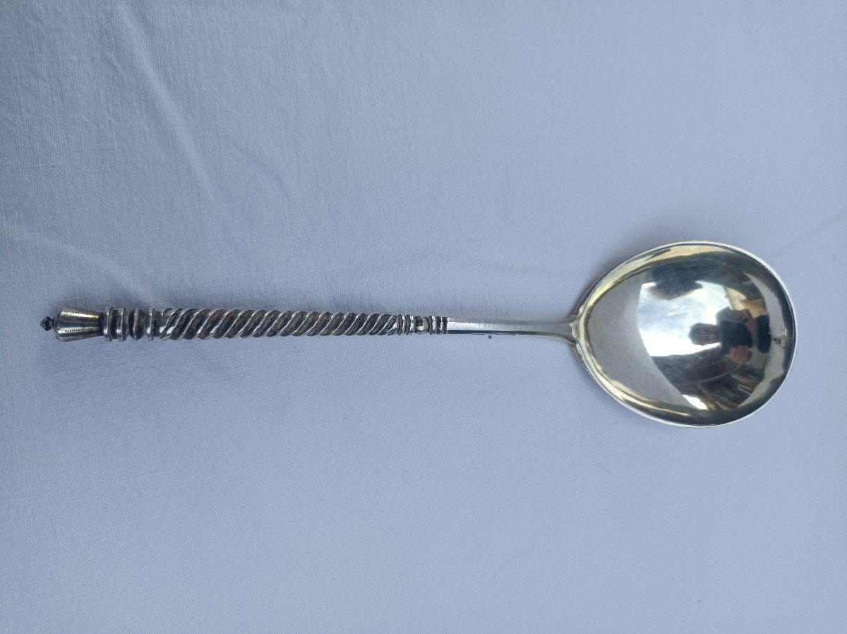 Large Caviar Spoon Russian Silver Vermeil Niello, Cyrillic 1878 Fedor Ivanov XIXth-photo-3