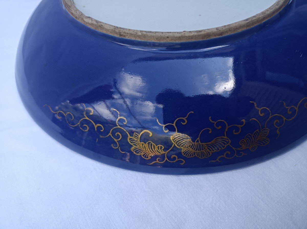 China Powder Blue Porcelain Dish Gold Dragon Brand Guangxu 19th Century-photo-4