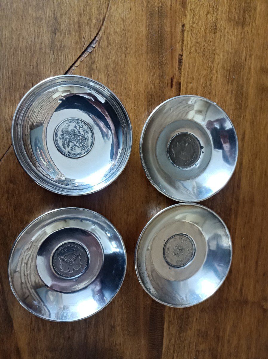 4 Solid Silver Bowls With Arabic Coins-photo-2