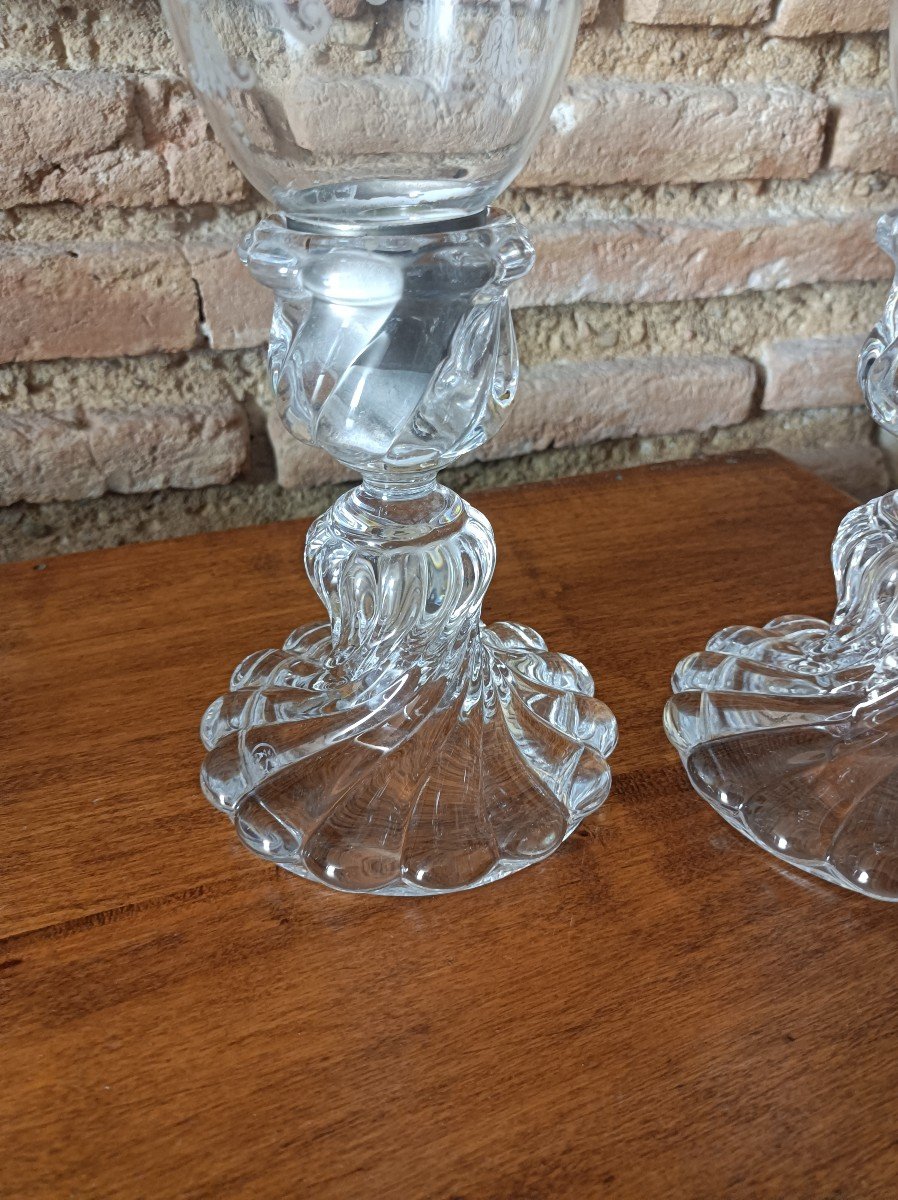 Baccarat Crystal, Pair Of Signed "bamboo Torso" Tealight Candle Holders-photo-2