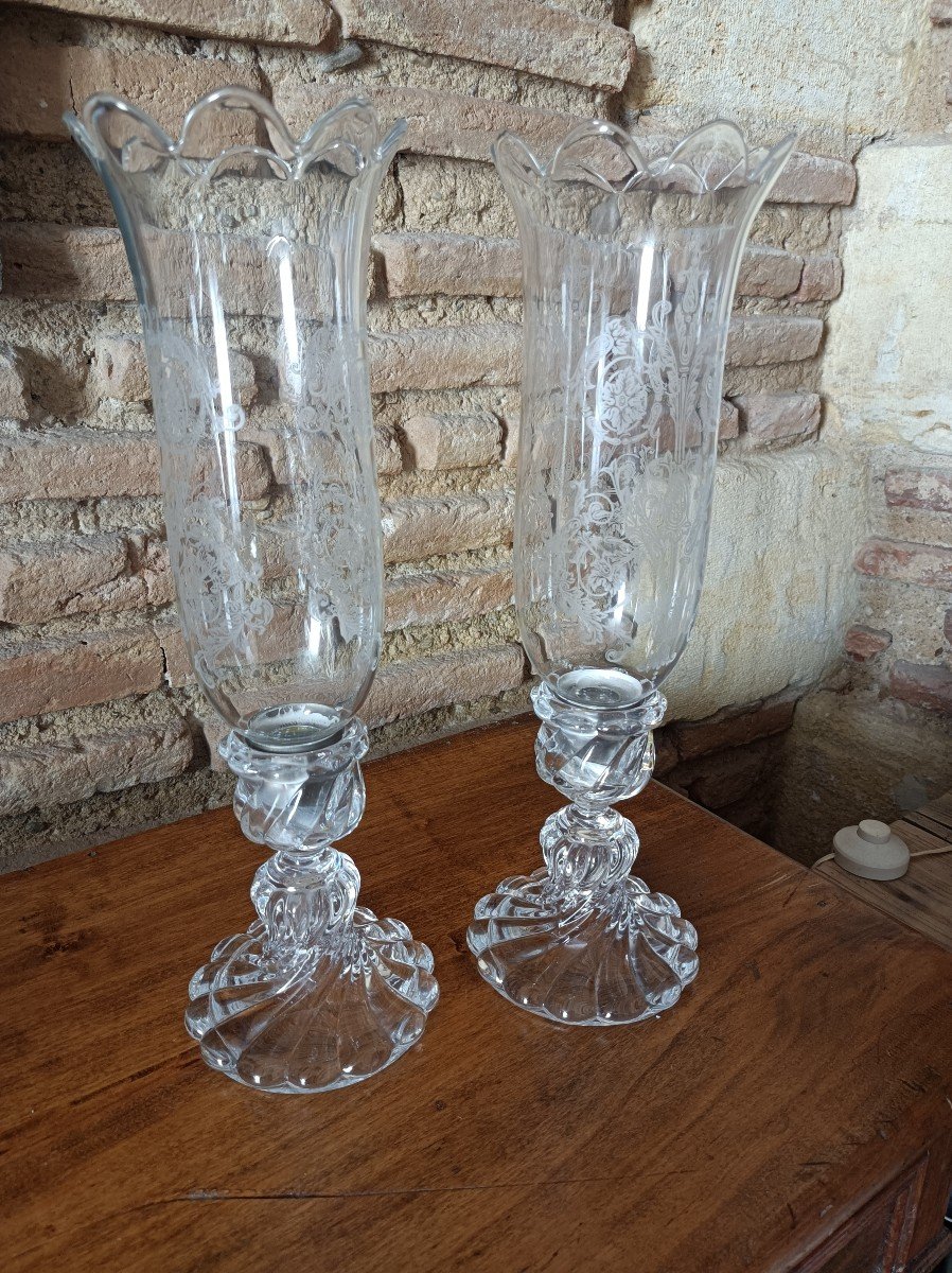 Baccarat Crystal, Pair Of Signed "bamboo Torso" Tealight Candle Holders