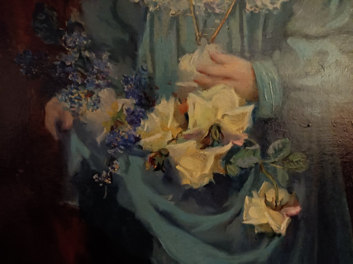 Robert Gignoux Jeune Fille Au Bouquet ( fille Duchesse D'Uzès ) Toile Signée et Datée 1897  -photo-4