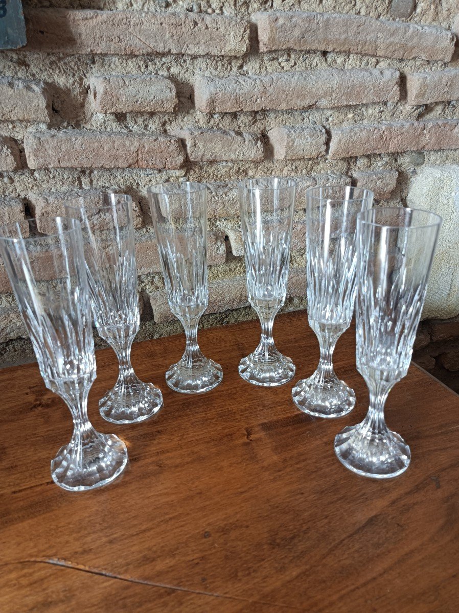 6 Flutes A Champagne  Modèle Assas En Cristal De Baccarat 21 Cm Estampillé Sous Le Pied