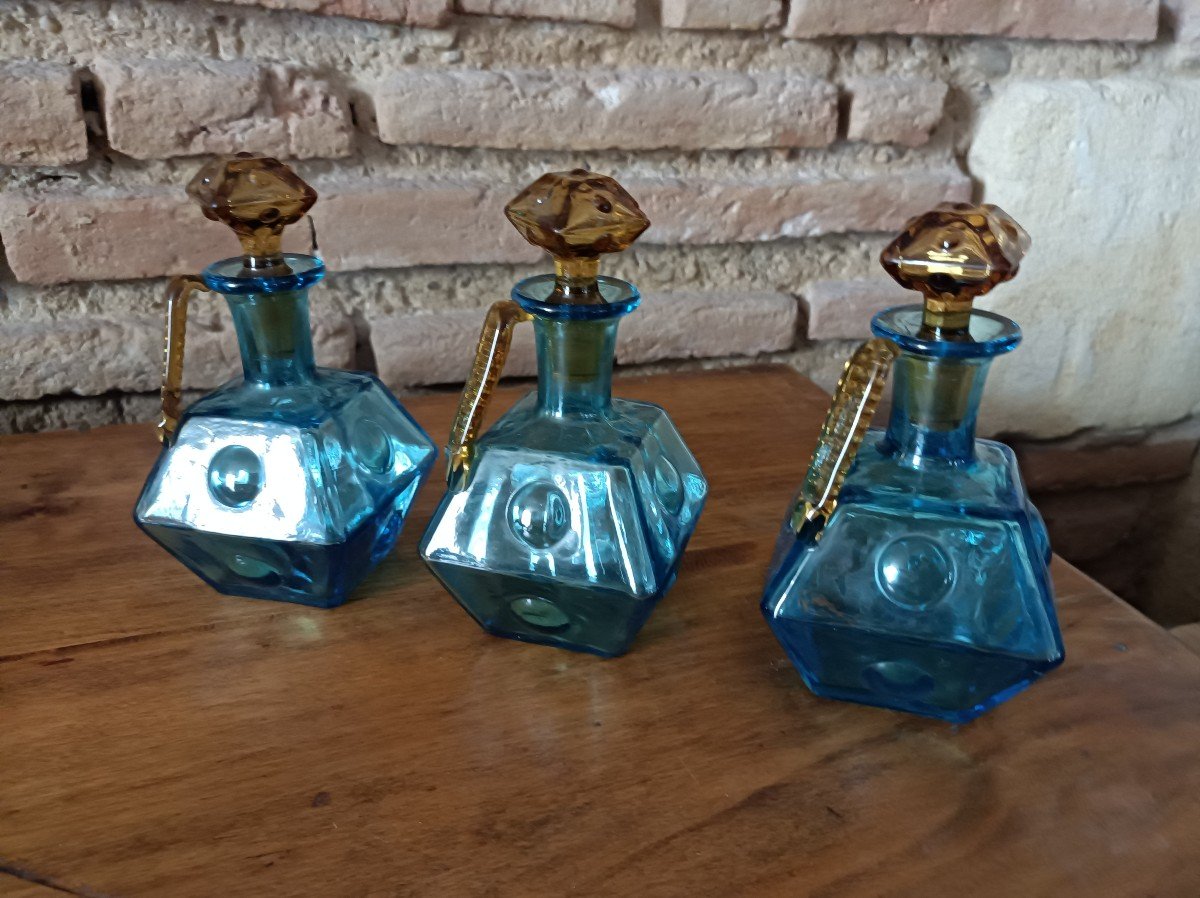 3 Blue And Amber George Sand Bottles-photo-2