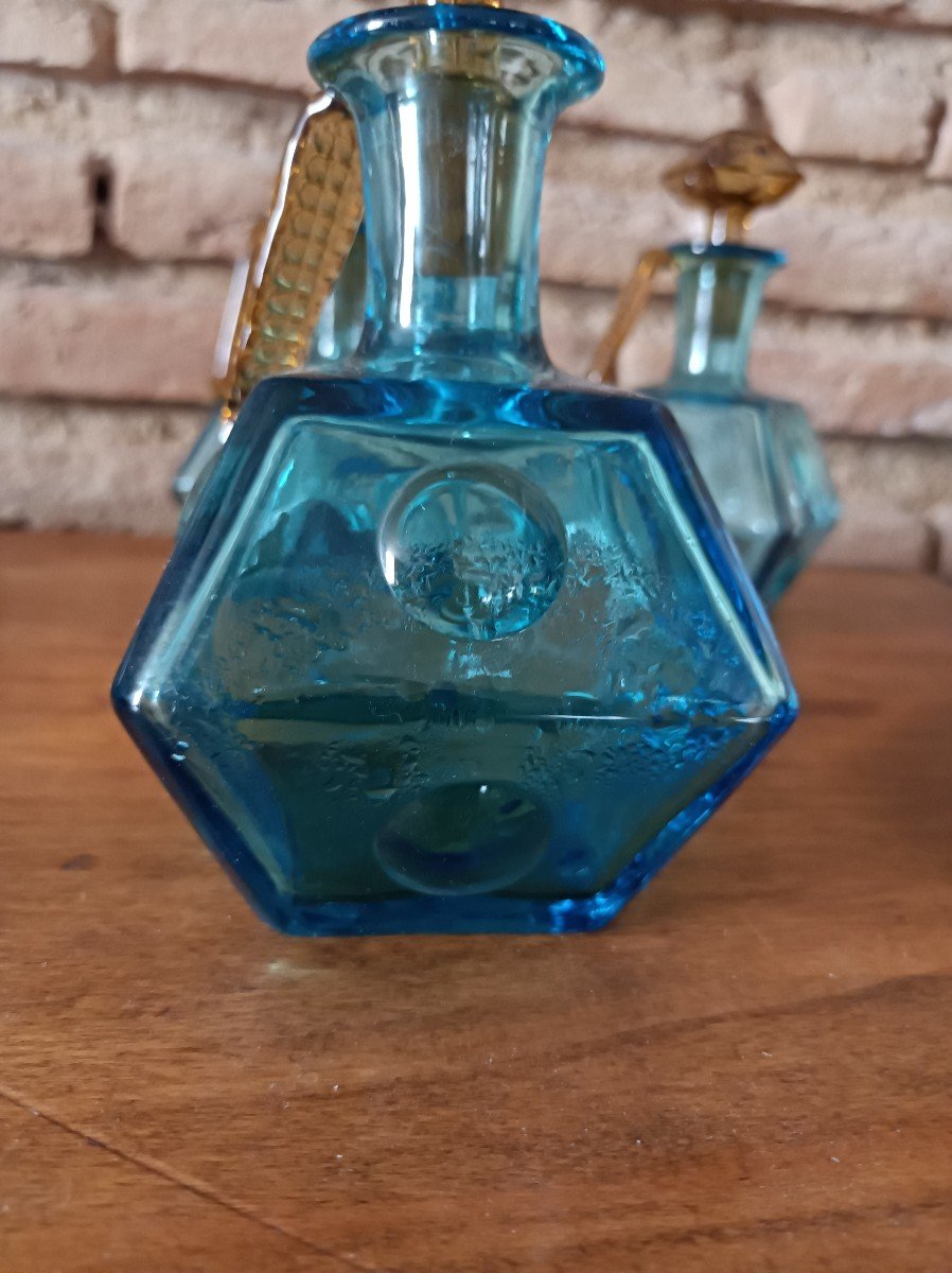 3 Blue And Amber George Sand Bottles-photo-4