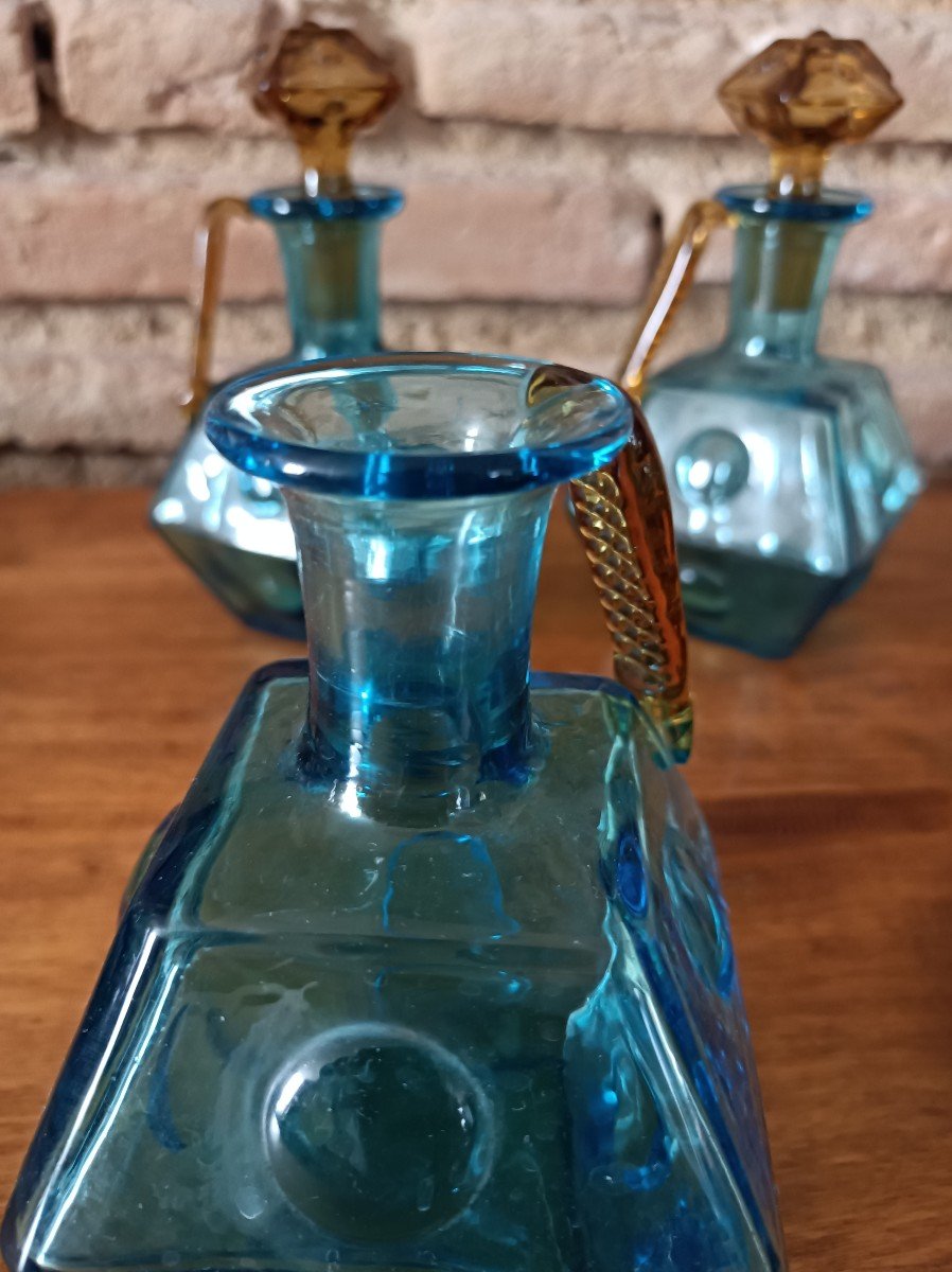 3 Blue And Amber George Sand Bottles-photo-3