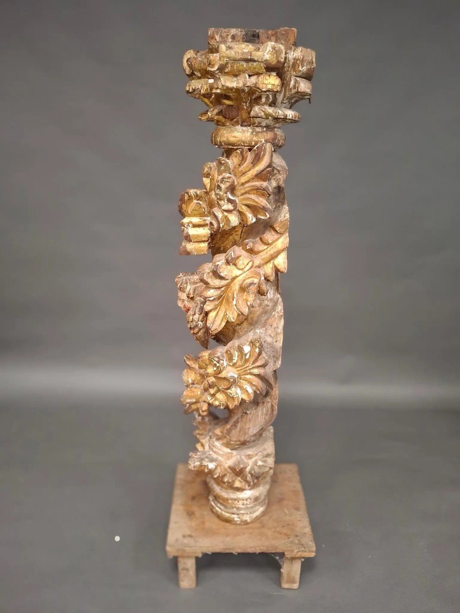 Colonne d'Applique En Bois Sculpté Et Doré -photo-4