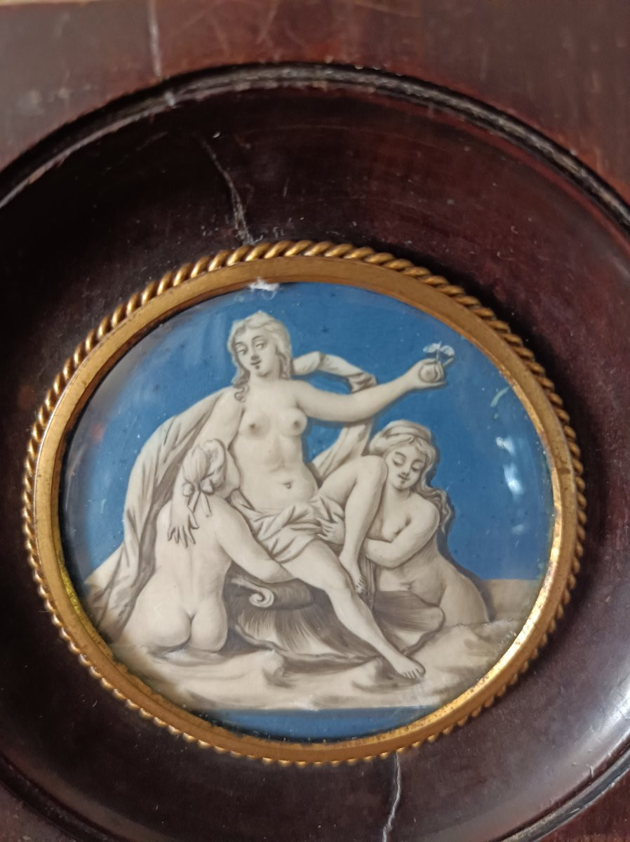 The Birth Of Venus Miniature In Grisaille On Ivory In Blackened Wood Frame 19th Century -photo-2