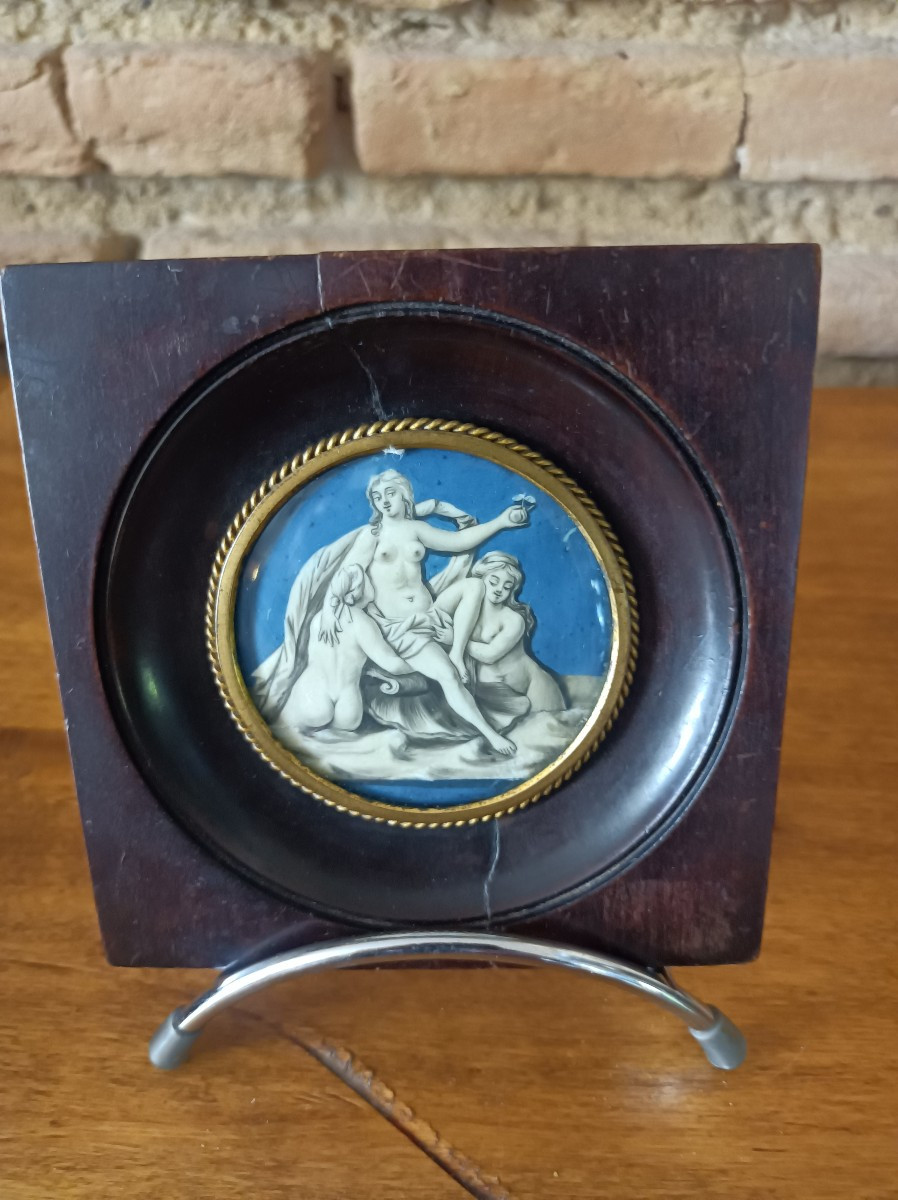 The Birth Of Venus Miniature In Grisaille On Ivory In Blackened Wood Frame 19th Century 