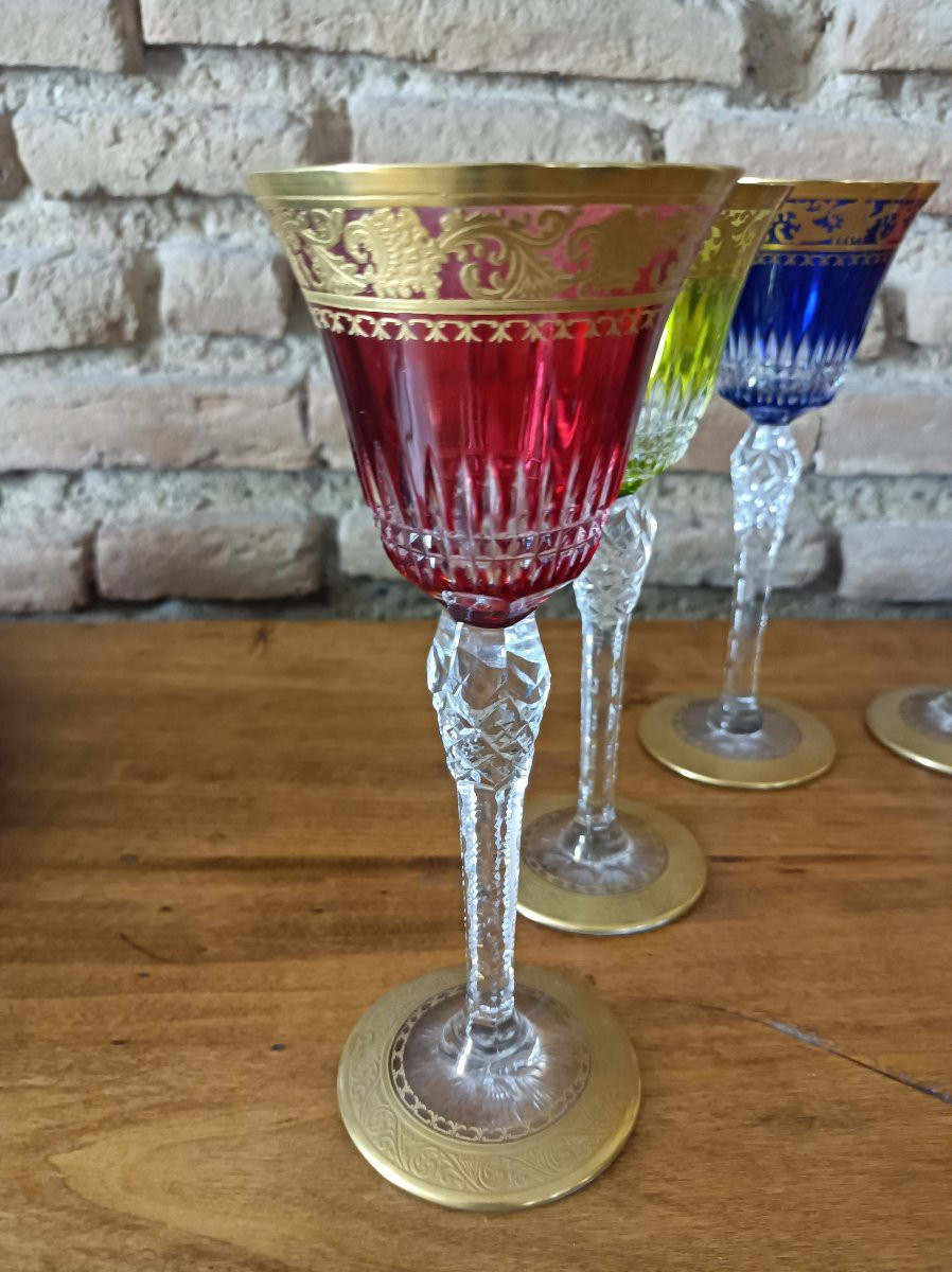 7 Large St Louis Crystal Glasses Corrèze Gold Roemer Color -photo-2