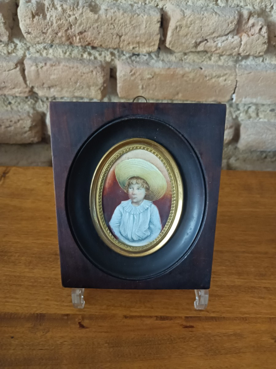  Portrait Miniature Sur Ivoire Dans Cadre En Acajou  Edmond Doumont XIXe Siecle