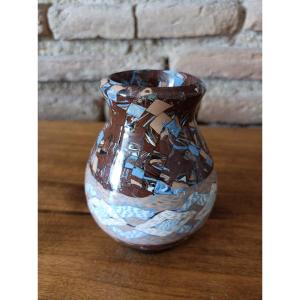 Jean Gerbino Vallauris Ceramic Vase Mosaic Mixed Earth Nériage