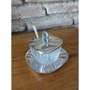 Crystal And 925 Sterling Silver Jam And Mustard Pot