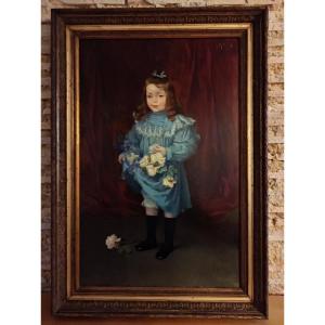 Robert Gignoux Young Girl With Bouquet (daughter Of The Duchess Of Uzès) Canvas Signed And Dated 1897  