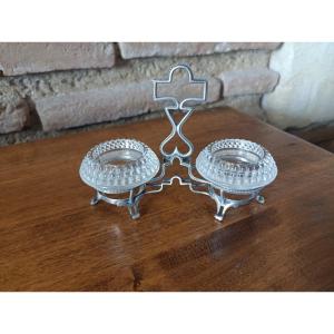 Rene Lalique Pair Of Japanese Model Salt Cellars Adapted From A Solid Silver Mount