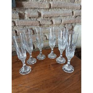 6 Flutes A Champagne  Modèle Assas En Cristal De Baccarat 21 Cm Estampillé Sous Le Pied