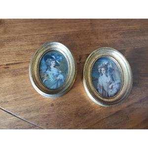 Pair Of Miniatures On Ivory, 19th Century After T. Gainsborough