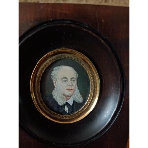 Lafage Family Portrait Of A Man. Miniature In A Blackened Wooden Frame, 19th Century