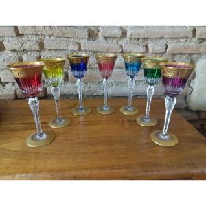 7 Large St Louis Crystal Glasses Corrèze Gold Roemer Color 