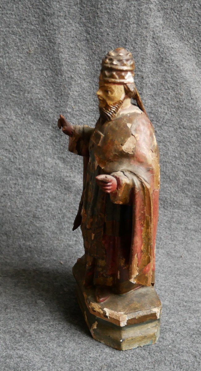 Saint Cornély, Statue En Bois Sculpté Polychrome, XVIIIème Siècle-photo-4