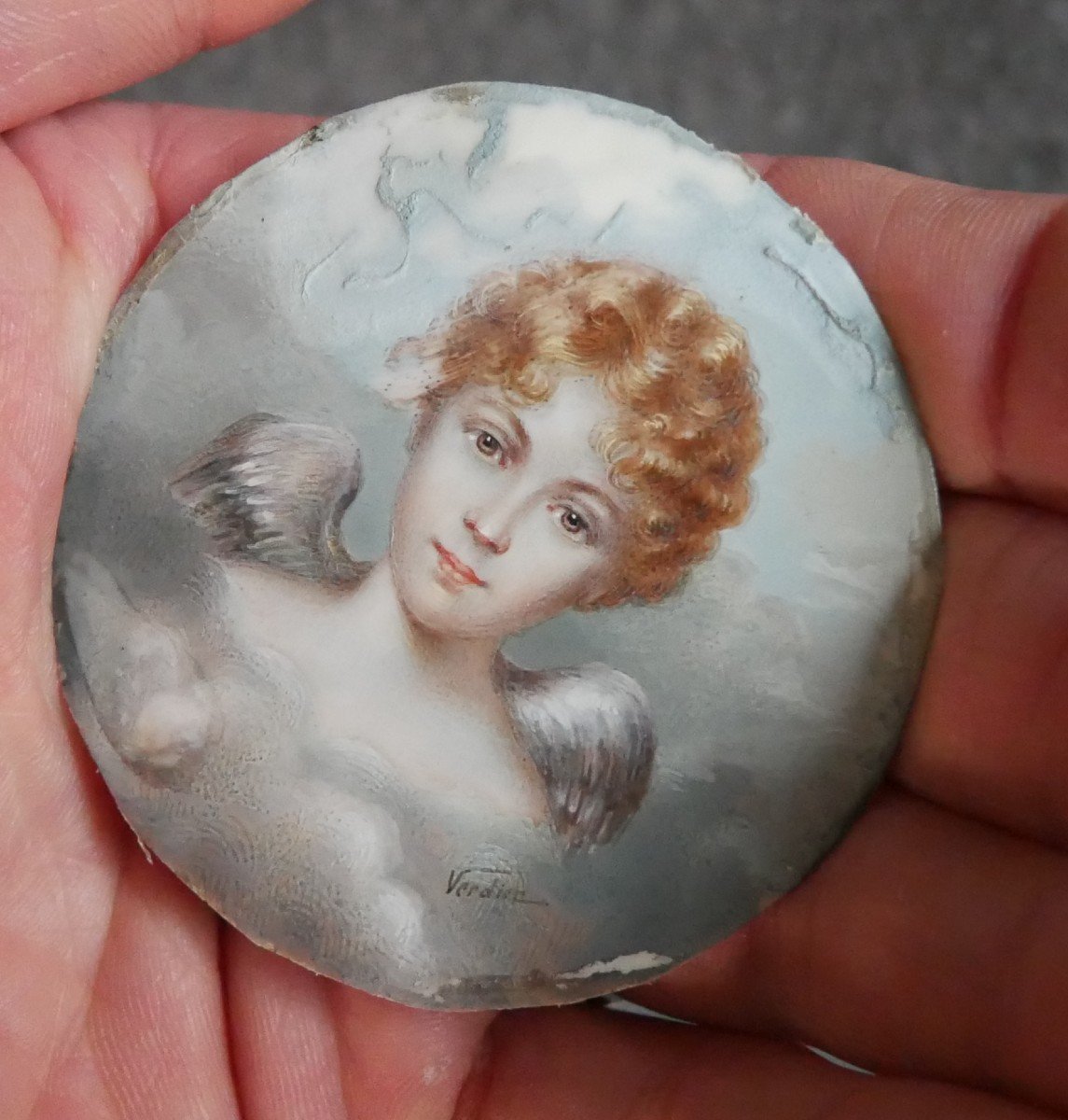 Miniature Portrait, Cherub, Magnifying Glass Box, Signed Verdier, 19th Century-photo-4