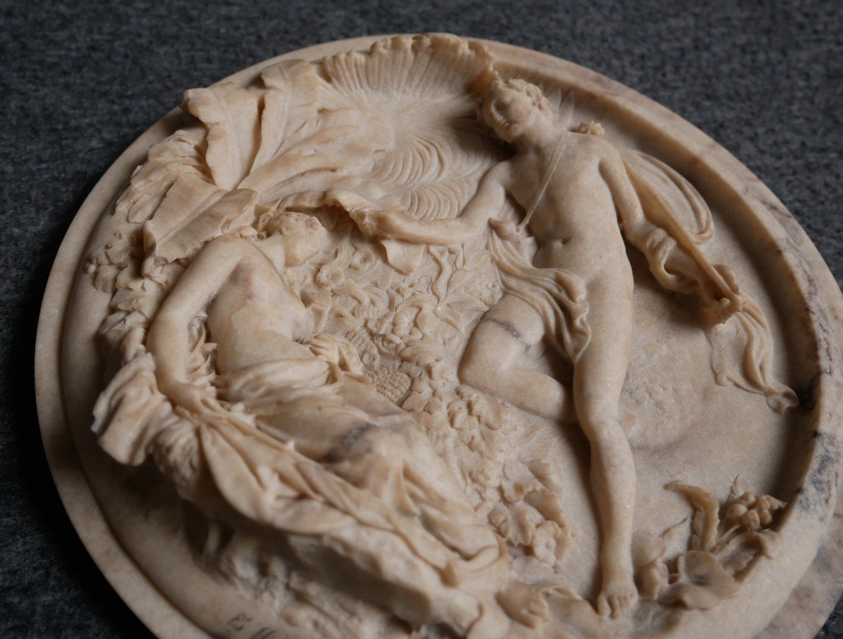E.w. Wyon, Médaillon En Marbre Sculpté, Scène à l'Antique, 1848, XIXème-photo-2