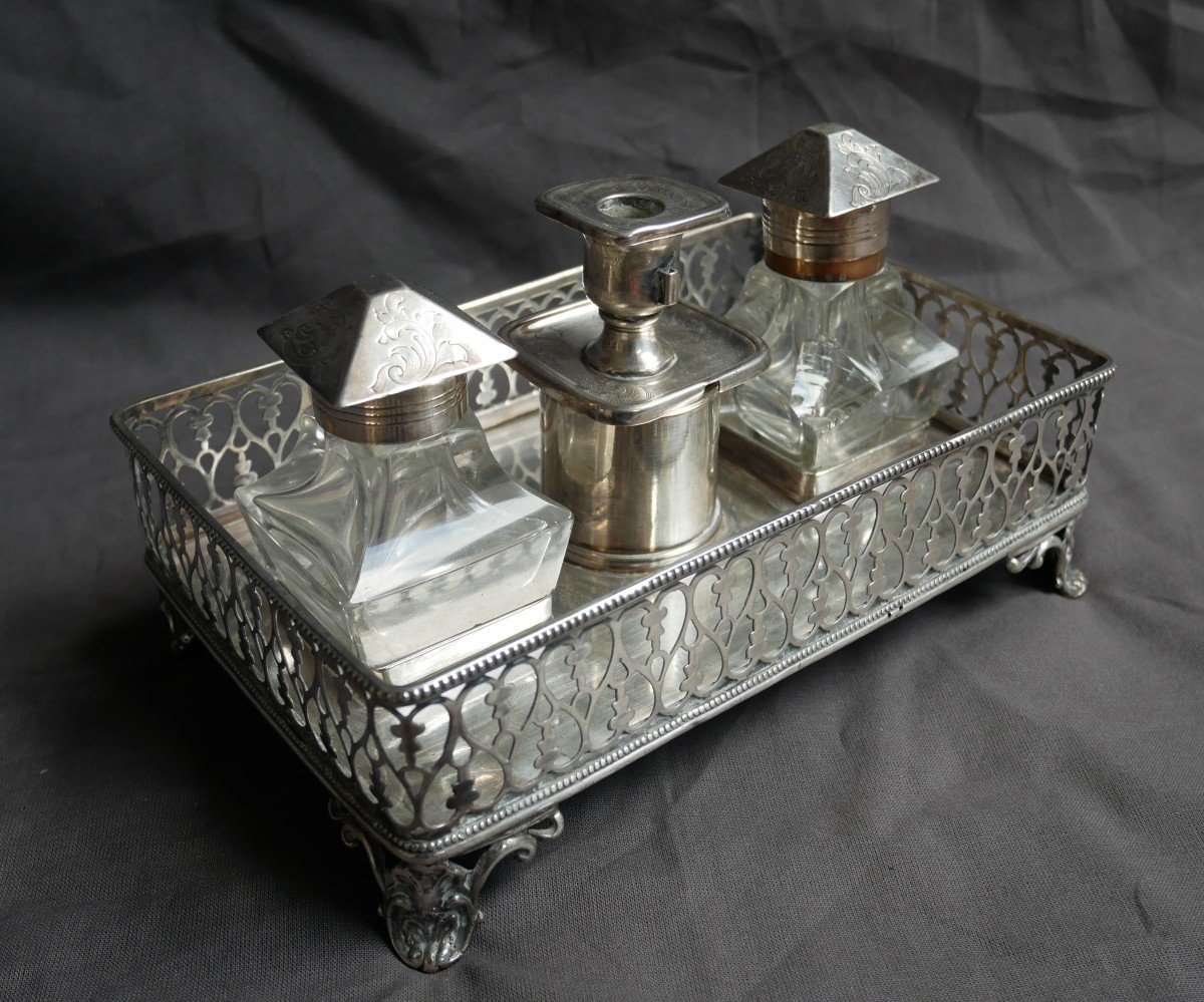 Office Inkwell In Silver Metal And Silver, 18th Century-photo-3